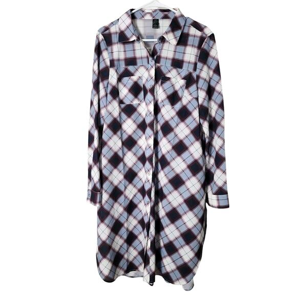 Prana Shirt Dress Size Medium Plaid Snap Front Side Split Long Sleeve - Picture 1 of 9